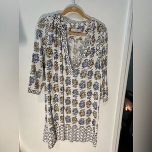 LOFT Blue and Gold Patterned Dress